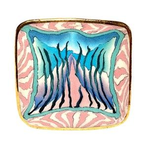 Vintage Handmade Nerikomi Colored Clay Ceramic Brooch Pin Badge Abstract Trees